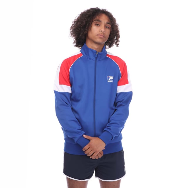 Men's Patrick Mick Track Top in Blue. The Mick Full Zip Track Top. Upgrade your wardrobe with this versatile track top. Featuring a funnel neck collar and ribbed hems and cuffs for the perfect fit, this track top is complete with cut and sew panels for added style and the Patrick print logo to the chest.- 96% Polyester, 4% Elastane. Ref: K1F00102402.