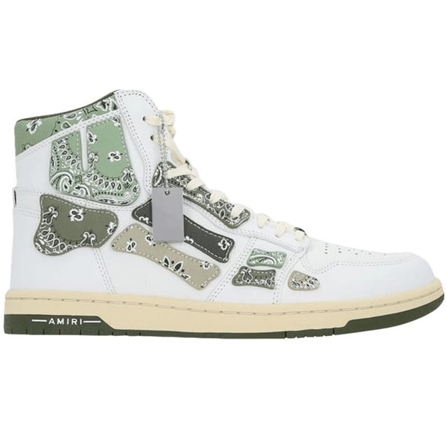 Amiri High Top Trainers, Leather Upper, Amiri Sneakers, Lace Fasten, Rubber Sole, 100% Leather, Green / White Style
