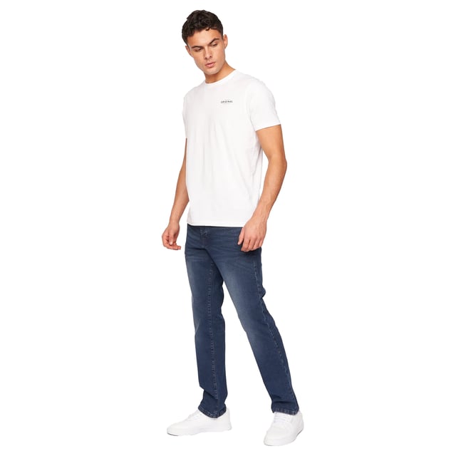Material: Cotton, Polyester, PU. Fabric: Denim. Design: Logo. Pockets: 2 Side Pockets, 2 Back Pockets, 1 Coin Pocket. Fastening: Zip Fly. Belt, Belt Loops, Branded Buttons, Contrast Stitching. Waistline: Branded, Contrast Inner Waistband.