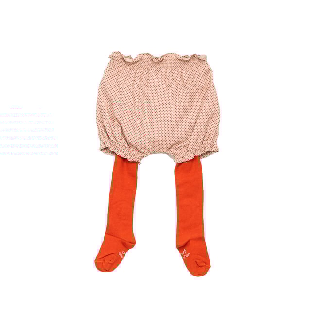 Bloomers with tights.
 Bloomers:
 Elastic waistband and bottoms.
 Fun design.
 Seams seen in tone.
 Leotards:
 Brand name on the plant.
 Composition: Bloomers: 100% Cotton; Leotards: 80% Cotton, 17% Polyamide, 3% Elastane
 Care:
Wash maximum at 30ºC.
 -Do not iron.
 - It is not allowed to use a dryer.
 - Do not use bleach.
 - Does not support dry cleaning.
