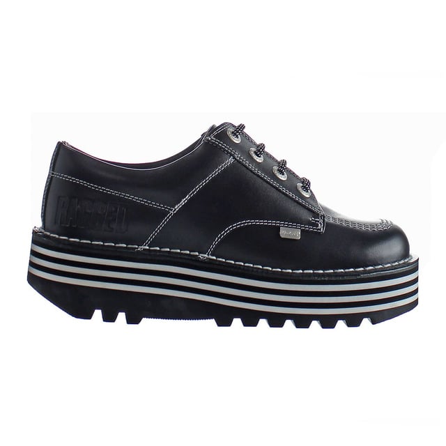 Kickers Kick Lo Ragged Lace-Up Negro Liso Cuero Zapatos de Mujer 1 15591