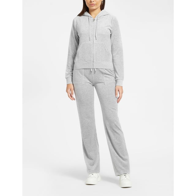 Founded in 1997  Juicy Couture are best known for their iconic track suits that were popularised in the early 2000's worn many celebrities such as Paris Hilton. The brand has made a comeback and is better than ever with more iconic styles to add to their ever growing loungewear collections. The brand presents to you this Robertson Hoodie which arrives in a grey colourway  the perfect addition to add to your luxury loungewear collection. Details: grey colourway  draw tie hood  fleece construction  ribbed cuffs and waistband  full zip fastening  split kangaroo pocket  tonal stitching  regular fit and branding to the chest to complete. For matching pants  search 504948