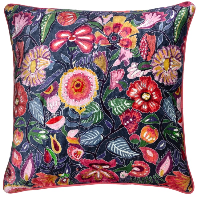 Indulgent with a beautiful jewel-like quality, it's ideal for a magpie collector of all things eye-catching! The Glorine cushion features a collage of vibrant florals standing out against a dark viscose-cotton velvet background. With a 100% cotton reverse, this design is ideal for those who enjoy making a statement in their home.