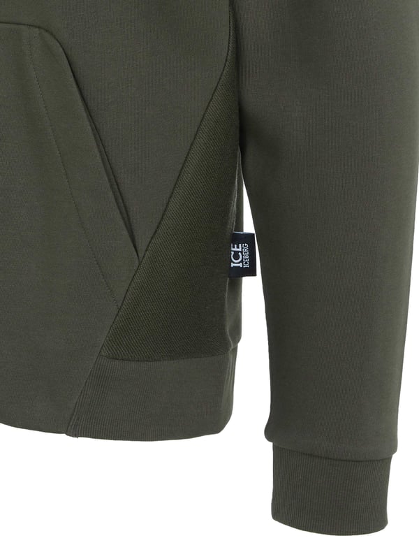 80% Cotton, 20% Polyester; Iceberg pullover;  Model: S1M-E04163415334;  High quality manufactured;  Soft cotton blend;  Hood with drawstring and drawstring;  Zipper;  Two front pockets;  Elastic hem;  Iceberg logo details