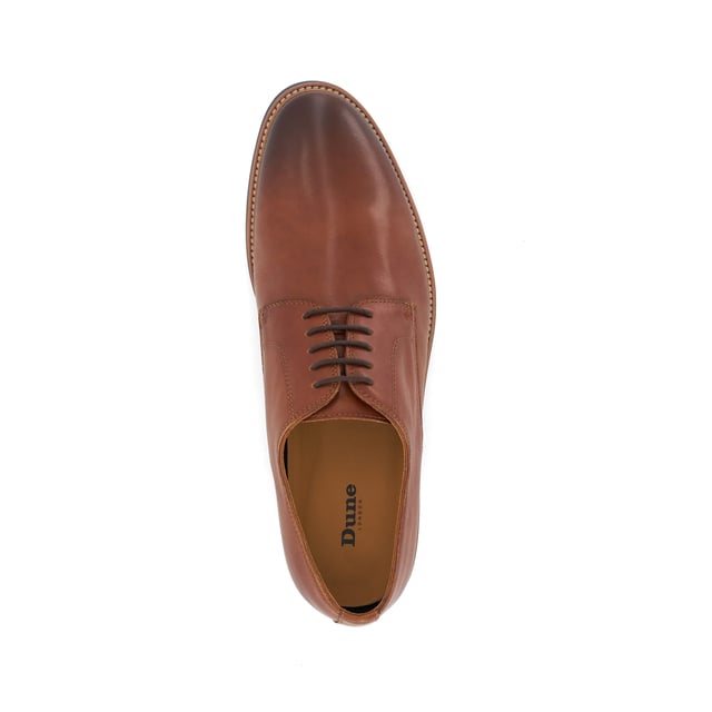Dune Mens STANLEYYY Smart Lace-Up Shoes Stanleyyy Refresh your sartorial edit with Stanleyyy. Crafted from the finest material, this round-toed silhouette features a five-eyelet system and is detailed with tonal stitch details and a wooden veneer sole, enhanced with a contrast-stitch trim.