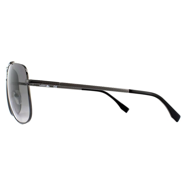 Lacoste Sunglasses L188S 033 Gunmetal Grey Gradient feature a textured prominent top brow bar and matching temples with the Lacoste lettered logo for a classic modern look.