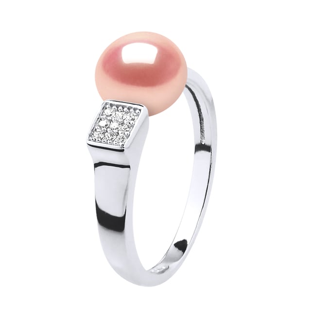 Ring Rush Genuine Freshwater Pearl Round 9-10 mm - Kvalitet AAAA + - COLORI NATURAL ROSE - Paving oxider av zirkonium - Justerbar från Storlek 48 till Storlek 62 - 925 Thousandth rhodium - 2 års garanti mot tillverkningsfel - levereras i ett presentationsfodral med ett äkthetsintyg och en internationell garanti - Alla våra smycken är tillverkade i Frankrike.