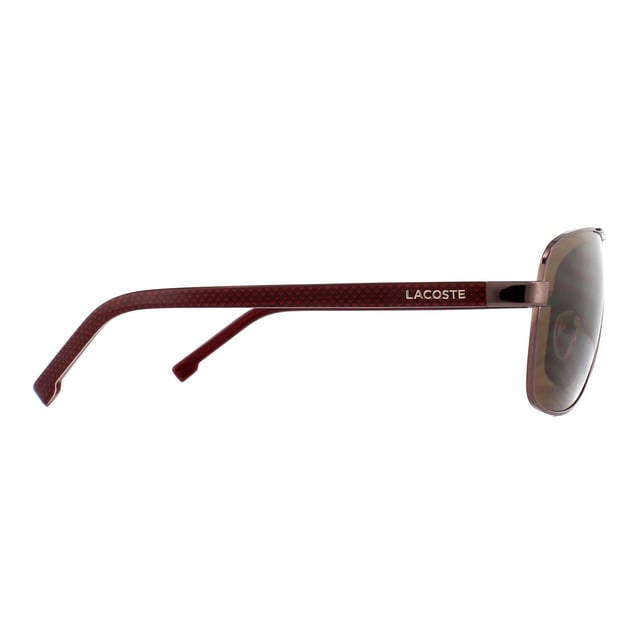 Lacoste Sunglasses L162S 210 Brown Brown Gradient are a large square aviator style for men with a metal frame front and plastic temples for added comfort. The iconic Lacoste alligator embellishes one lens corner, and the Lacoste text logo is also featured on each temple.
