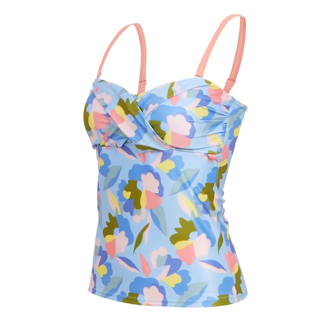85% Polyester, 15% Elastaan. Ontwerp: Bloemen, Logo, Gedrukt. Bevestiging: Verstelbare riemen. Hals: Liefje. Stoftechnologie: Duurzaam, Stretch. Gewatteerde cups, buikcontrole. Duurzaamheid: Gemaakt van gerecycled materiaal. Zonneschatting: UPF 50+.