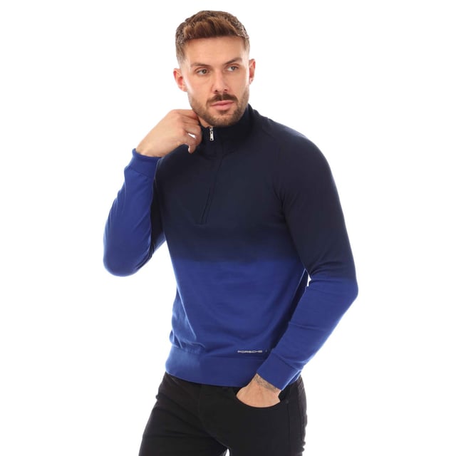 Mens BOSS x Porsche Gesso Half-Zip Sweater in blue.- Stand-up collar.- Zip fastening.- Ribbed cuffs and hem.- Regular fit.- 100% Cotton.- Ref: 504892070433