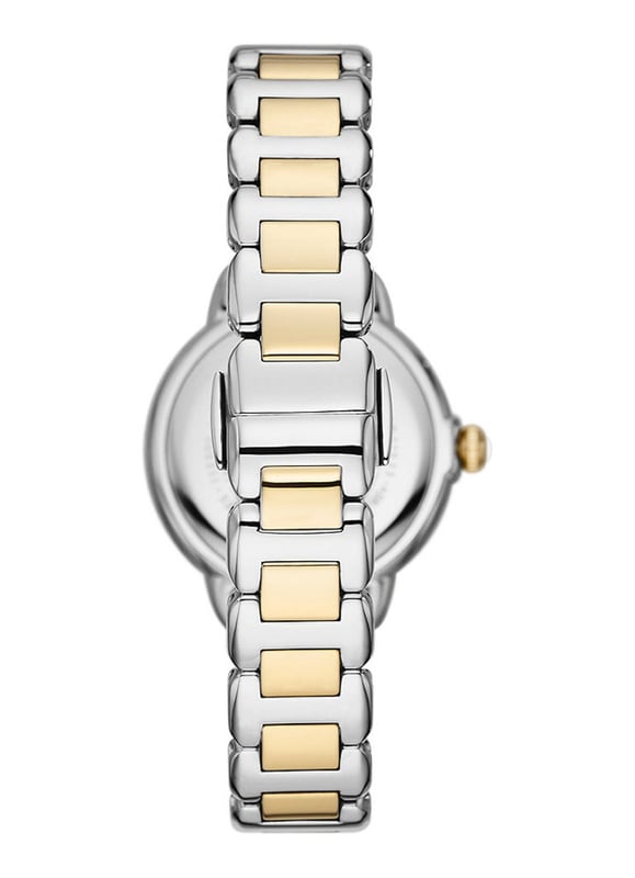 This Emporio Armani Mia Analogue Watch for Women is the perfect timepiece to wear or to gift. It's Multicolour 32 mm Round case combined with the comfortable Multicolour Stainless steel watch band will ensure you enjoy this stunning timepiece without any compromise. Operated by a high quality Quartz movement and water resistant to 5 bars, your watch will keep ticking. This elegant, fashionable watch set with beautiful stones is a perfect gift for New Year, birthday,valentine's day and so on High quality 19 cm length and 15 mm width Multicolour Stainless steel strap with a Deployment clasp Case diameter: 32 mm,case thickness: 9 mm, case colour: Multicolour and dial colour: Mother of pearl