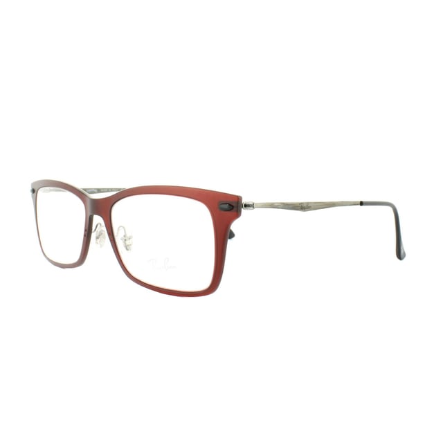 Ray-Ban RX 7039 glazen hebben een donker mat rood frame dat is gemaakt van metaal en plastic en heeft een rechthoekige vorm en zijn voor unisex