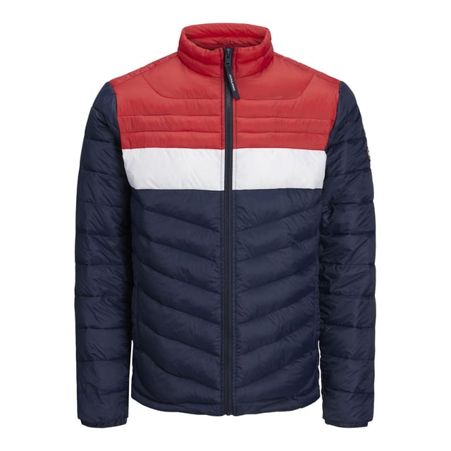 Chaqueta para hombre de la marca Jack & Jones. La chaqueta está hecha de poliéster de alta calidad.  Marca: Jack & JonesNombre del modelo: Hero Puffer CollarCategoría: abrigo hombre inviernoMateriales: poliésterColor: azul, blanco, rojo.