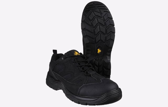 Lightweight vegan-friendly safety shoes suitable for vegans or vegetarians with industrial standard 200J steel toe cap and steel midsole protection.
- Vegan-friendly non-leather upper of microfiber, synthetic PU and breathable mesh
- Impact and compression resistant 200 Joule steel toe cap
- Penetration resistant steel midsole for underfoot protection
- Padded collar and tongue for extra support and comfort
- Easy-change pull-on loop and and stylish fabric loop lacing
- Scuff cap protects the toe cap from abrasion and general damage
- Lightweight and flexible single density polyurethane outsole
- Conforms to European EN ISO 20345:2011 SBP SRC safety footwear standards
- Vegan safety boots suitable for men and women with unisex size range
- This style is free from any animal content including colorants, glues and adhesives which are made with resin