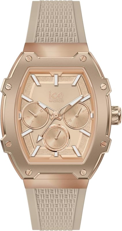 This Ice Watch Ice Boliday - Timeless Taupe Multi Dial Watch for Men is the perfect timepiece to wear or to gift. It's Rose Gold  Tonneau case combined with the comfortable Taupe Silicone watch band will ensure you enjoy this stunning timepiece without any compromise. Operated by a high quality Quartz movement and water resistant to 5 bars, your watch will keep ticking. Assert your timeless elegance with ICE boliday - Timeless taupe. Its classic, sophisticated nude hue adds a touch of discreet refinement to all your everyday outfits. This Multi Dial watch has a calendar function: Day-Date as well as 24-hour Display , Luminous Hands and Luminous Numbers High quality 21 cm length and 21 mm width Taupe Silicone strap with a Buckle Case measurement: 39 X 50 mm,case thickness: 12 mm, case colour: Rose Gold and dial colour: Beige