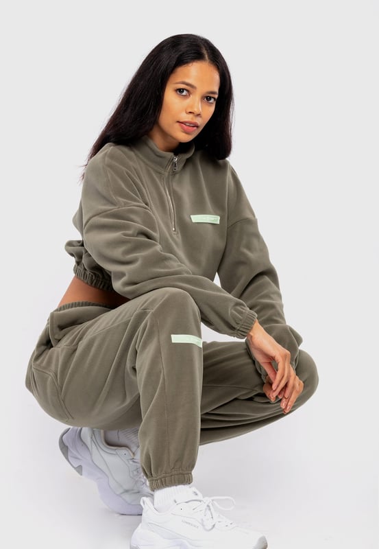 Tom Barron Dames Casual Cropped Fleece Stijlvol Oversized Trainingspak