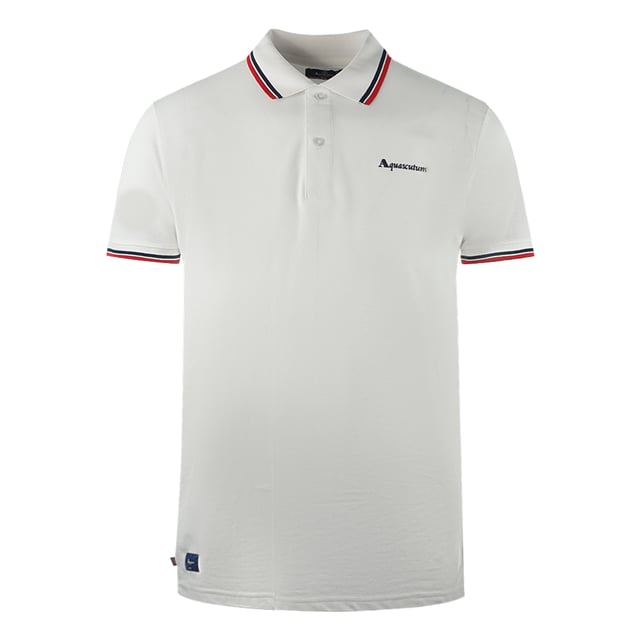 Aquascutum Twin Tipped Collar Brand Logo White Polo Shirt. Make a statement with the Aquascutum London White Polo Shirt. Featuring the brand's signature logo, this shirt embodies sophistication and luxury. Perfect for any occasion, this shirt is a must-have for those who appreciate quality and style. Elevate your wardrobe with this iconic piece.. Signature Logo, Twin Tipped Collar Polo, Short Sleeves. 100% Cotton, Button Closure. Regular Fit, Fits True To Size. Style Code: PO002 01