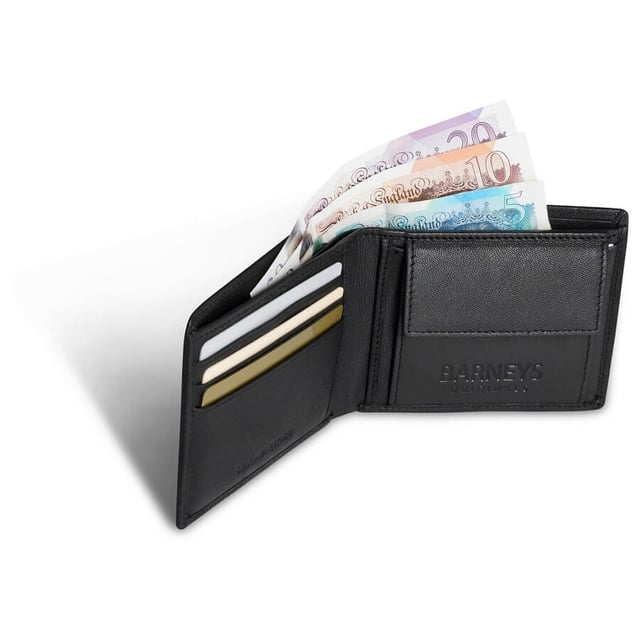 BARNEYS ORIGINALS Black Real Leather RFID Wallet with Inner Coin Purse
