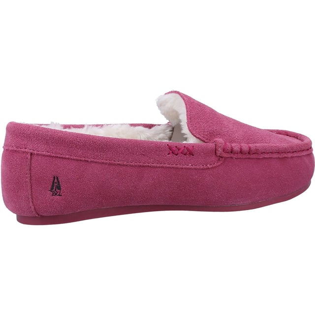 Hush Puppies Annie Mocassin Suede Women's Pink Slippers A comfortable lightweight classic slipper, with a memory foam interior and cosy faux fur lining these are a perfect choice for keeping your feet comfy and toasty after a long day