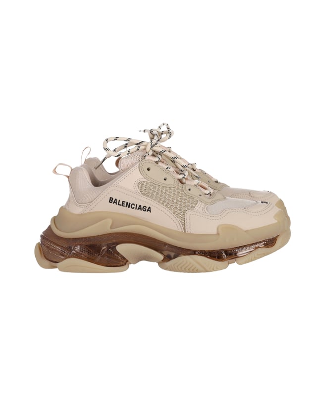 Balenciaga Triple S Clear Sole Sneakers in Beige Polyester