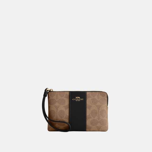 Corner Zip in Signature Canvas with Leather Stripe, Two credit card slots,  Length: 16.00 cm,  Width: 1.50 cm,  Height: 10.00 cm