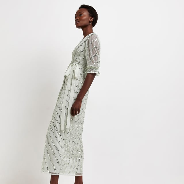River Island Womens Wrap Maxi Dress Green Sequin