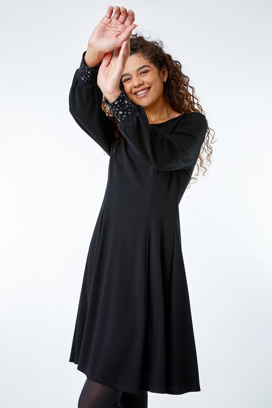 Warehouse embellished clearance cuff dress