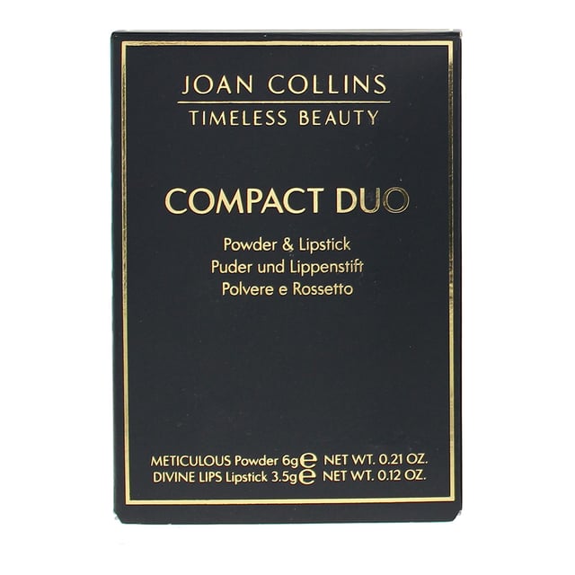 This beautifully designed compact duo brings the two ultimate make up essentials together - Meticulous Skin Perfecting Powder evens tone, regulates shine, hydrates and fills fine lines to make the skin look fabulous and a super hydrating, highly pigmented Divine Lips lipstick to add colour and protect the lips. Unique, elegant compact with mirror in lid and a powder puff..