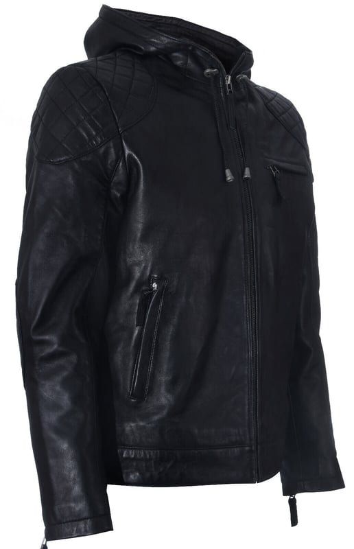 A classic biker jacket that oozes cool. Crafted with a supple Lambskin Nappa leather this jacket is given a high-fashion twist with an adjustable leather hood. Ultra-cool, wear this versatile layer that features quilted shoulders with everything for instant street-style appeal. 