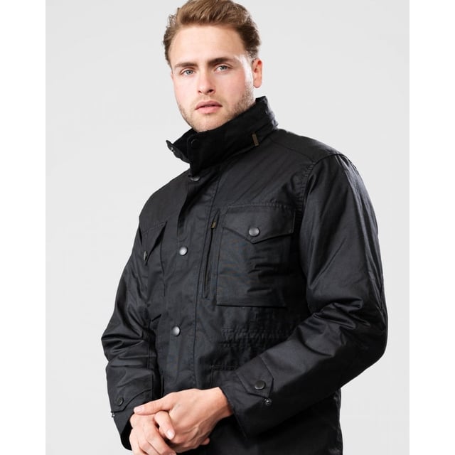 Mens Wax Jacket from the Lifestyle Collection from Barbour. The Barbour Wax Sapper is a mens wax cotton jacket. This military style jacket is made with medium weight Sylkoil wax and features corduroy on the inner collar and cuffs. With a stowaway hood and two-way front zip under a studded placket and the Barbour Wax Sapper has been designed to protect you from the elements.

Mediumweight 6oz Barbour Sylkoil wax
100% polyamide with 70g polyester wadding
Two-way front zip under studded front
Set-in sleeves and action back
Corduroy inner collar and cuffs
Stowaway hood in collar
Polyamide inner drip strip
Inner zipped pocket Inner waist draw cord