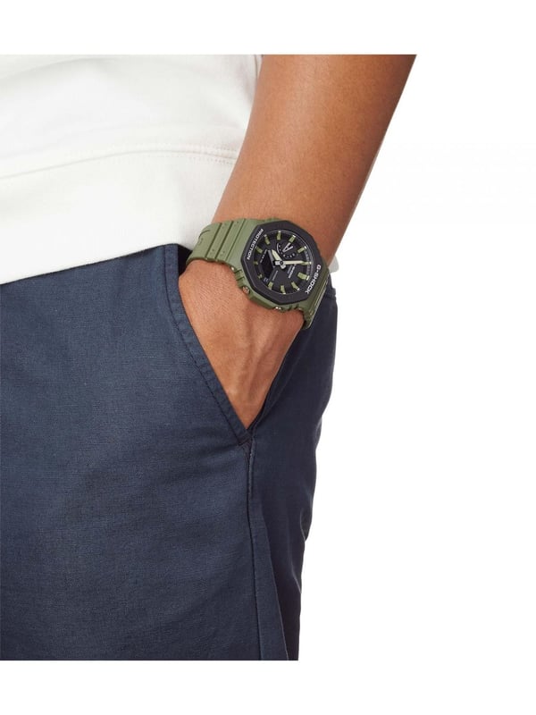 This Casio G-shock Analogue-Digital Watch for Men is the perfect timepiece to wear or to gift. It's Green 44 mm Round case combined with the comfortable Green Plastic watch band will ensure you enjoy this stunning timepiece without any compromise. Operated by a high quality Quartz movement and water resistant to 20 bars, your watch will keep ticking. Fashionable Sporty Design, Perfect for all kind of sports, indoor and outdoor activities or daily use -The watch has a Calendar function: Day-Date, Stop Watch, Worldtime, Countdown, Alarm, Light High quality 21 cm length and 22 mm width Green Plastic strap with a Buckle Case diameter: 44 mm,case thickness: 11 mm, case colour: Green and dial colour: Black