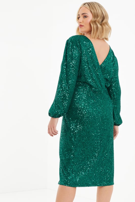 Curve Bottle Green Sequin Midi Dress