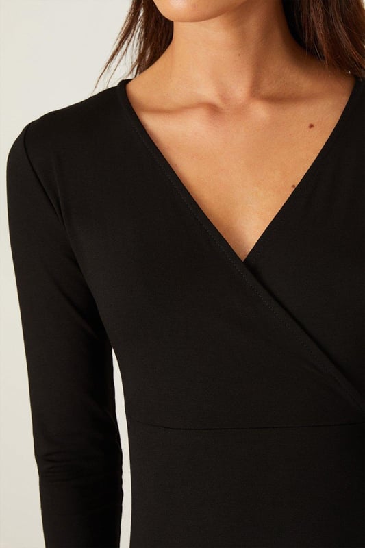 Petite black wrap dress shop