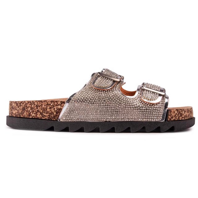 Rhinestone footbed sandals on sale