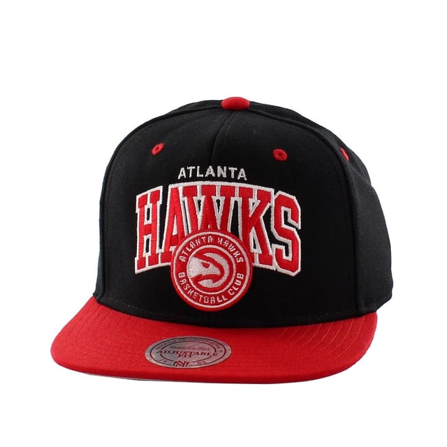 Mitchell & Ness Atlanta Hawks Verstelbare Flat Brim Zwart Rood Unisex Cap MN NBA EU1129 ATLHAW BLKRED