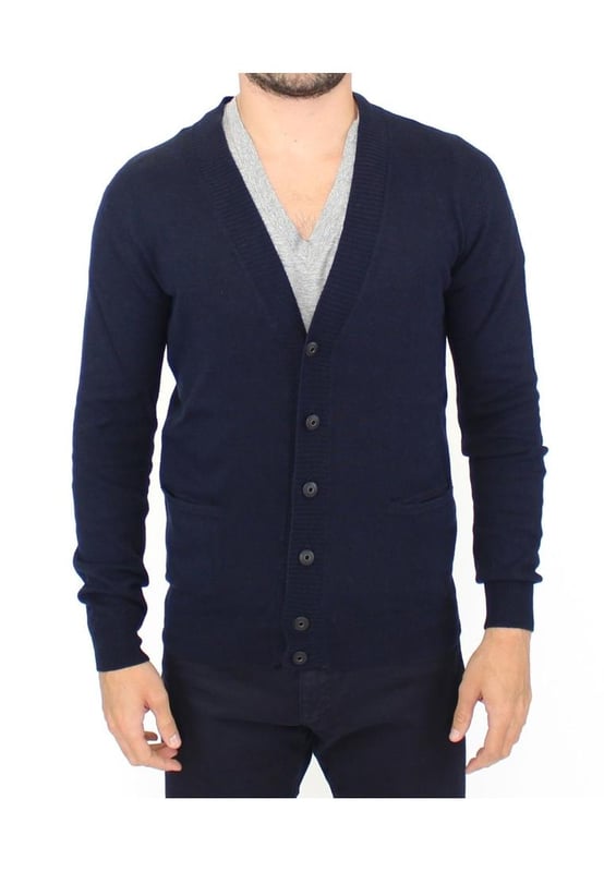 Brand: ERMANNO SCERVINO
  Color: Blue
  Style: Cardigan Sweater
  Material: Wool blend
  Logo detailing
  100% authentic with tags
  Perfect addition to any gentlemans wardrobe