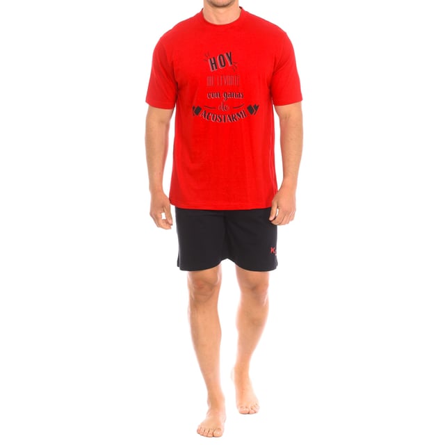 Short-sleeved pajamas and shorts.
 Round neckline with ribbed finish.
 Adjustable elastic waistband.
 One open back pocket.
 Seams seen in tone.
 Composition: 100% cotton
 Care:
Wash at maximum temperature 30º.
 Dry at low temperature.
 Do not use bleach.
 Do not iron.
 Do not dry clean.
