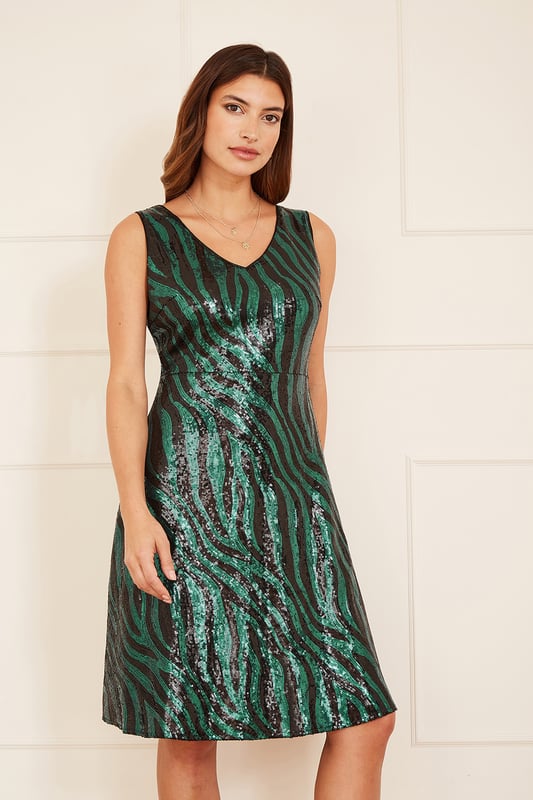 Green Zebra Sequin Skater Dress Green Zebra Sequin Skater Dress