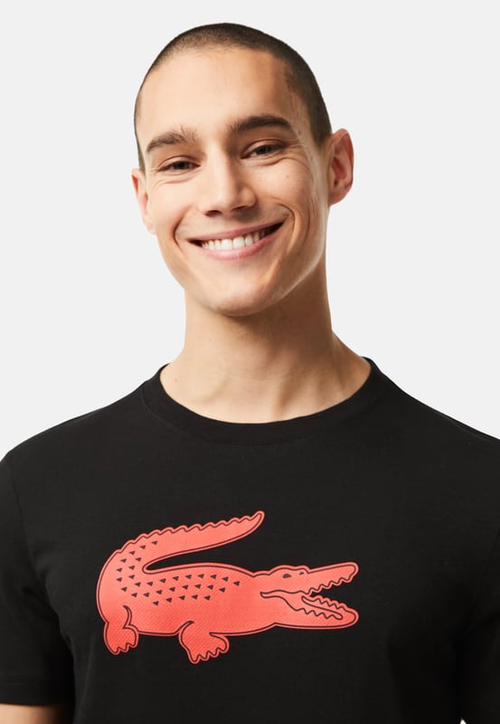 Lacoste SPORT 3D Print Crocodile Breathable men's T-shirt- Ribbed crew neck with tone-on-tone print on inner neck- Ultra-dry technical cotton blend jersey- 3D crocodile print on chest- - -