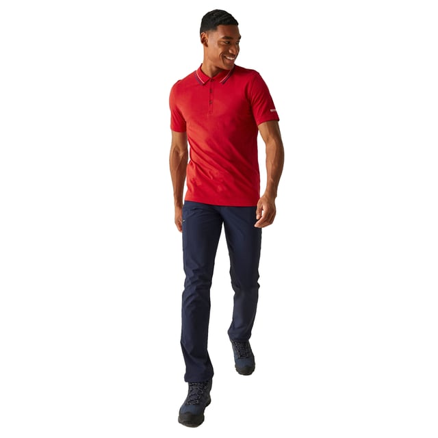 100% Cotton. Fabric: Coolweave. Design: Logo. Fastening: Button. Neckline: Contrast Stripe, Turn Down Collar. Sleeve-Type: Short-Sleeved. Fabric Technology: Breathable. 3 Button Placket. 160gsm. Sustainability: BCI Approved, Sustainable Materials. S: 38 in. M: 40 in. L: 42 in. XL: 44 in. XXL: 48 in. 3XL: 51 in. 4XL: 54 in. 5XL: 57 in.