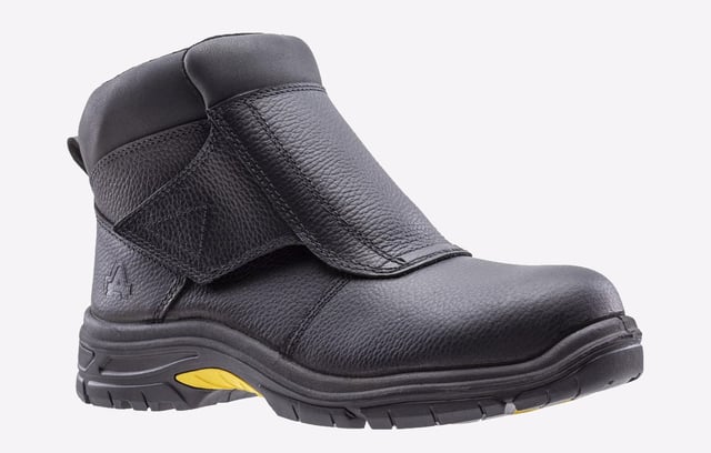 Robuste S3 HRO SRC Schweißschutzstiefel mit einer stoßfesten Zehenkappe aus Verbundwerkstoff (Glasfaser) mit 200 Joule und metallfreier durchdringungsresistenter Zwischensohle. Gefertigt aus flammhemmendem Leder, mit schnellverschluss überlappender Schutzklappe und hitzebeständiger, gummierter Zweikomponentensohle.
- Robuster und robuster Schweißschutzstiefel mit gepolstertem Kragen - Wasser- und feuerbeständiges Obermaterial aus Vollnarbenleder - Flammresistente Nähte - 100% metallfrei - Schneller Klettverschluss-Schutzüberlappung - Rutschfeste, nicht verstopfende DDR-Sohle - Sohle hitzebeständig bis 300 Grad - Ölresistente Sohle - Antistatisch - Energieabsorbierende Ferse