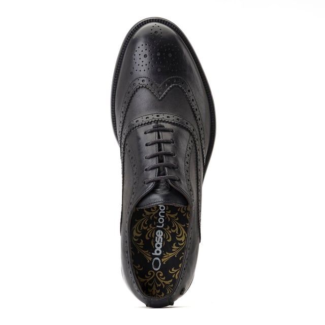 Base London Mens Darcy Burnished Black Leather Brogue Shoes