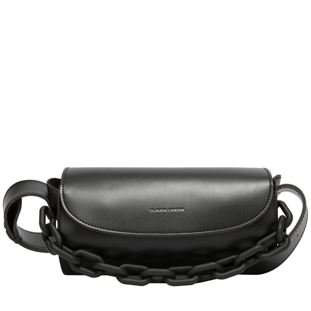 This Lyra barrel crossbody bag is made with durable PU unlined faux leather. With an adjustable crossbody strap and a magnetic close fastening. It is finished off with a stylish chain detail across the front of the bag.