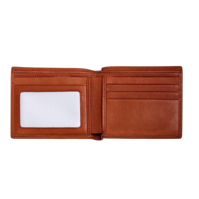 Length: 94mm; Width: 113mm; Height: 17mm; Material: Genuine Leather; Color: Brown; Pockets: 2; Card Holders: 4; ID Window: Yes; Bi-Fold: Yes; RFID Blocking: Yes