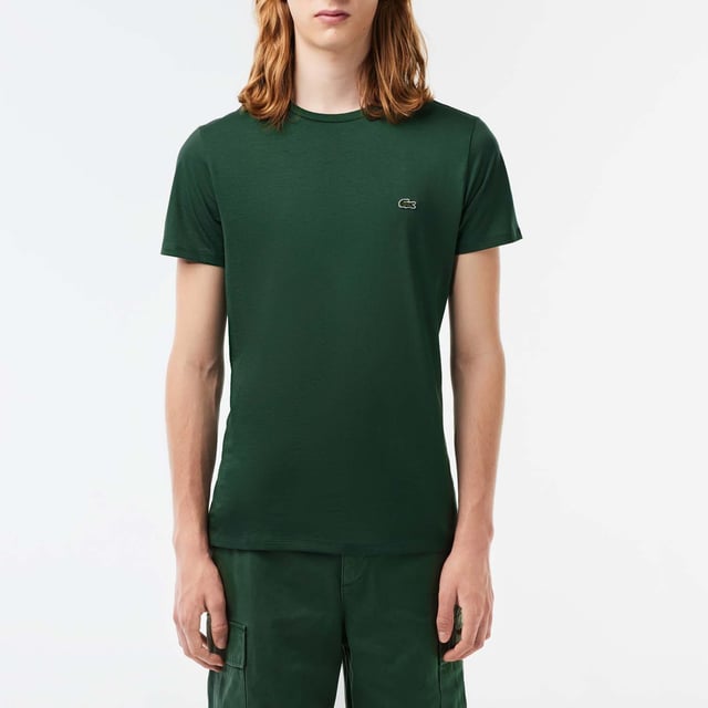 Mens Lacoste Crew Neck Pima Cotton Jersey T-Shirt.- Ribbed crew neck.- Short sleeves.- Embroidered Lacoste logo at left chest.- Tonal back neck tape.- Super soft pima cotton jersey fabric.- Regular fit.- 100% Cotton.  - Ref: TH6709-SMI