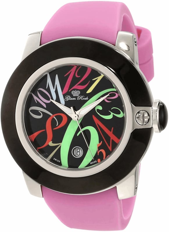 Glam Rock GR32039 - Damenuhr Quarz aus Edelstahl• Material: Edelstahl• Glas: Saphir• Armband: Silikon• Farbe: Silber Schwarz• Wasserbeständigkeit: 100 m (10 ATM)• Gehäusegröße: 44 mm