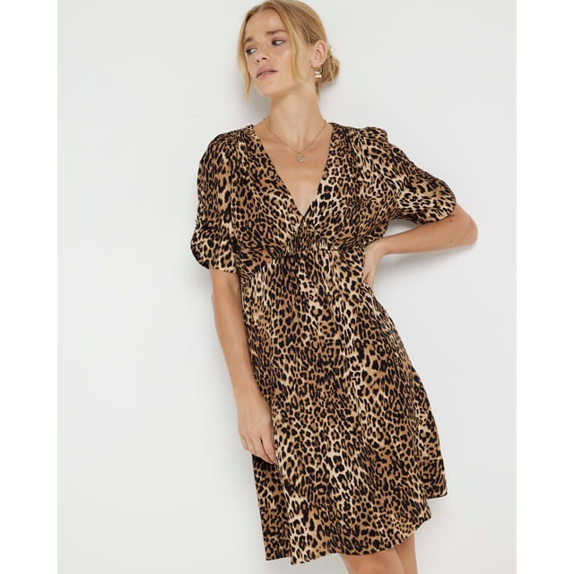 River Island Womens Skater Mini Dress Brown Leopard Print