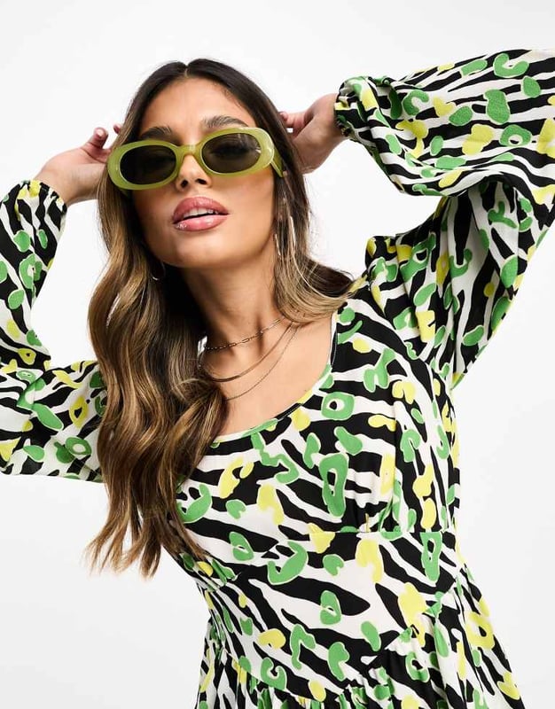 green emerald velvet dress RELIGION Serene Green Zebra Print Mini Dress