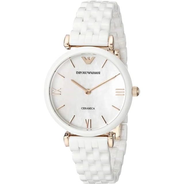 Brand: Emporio ArmaniModel Number: AR1486Part Number: AR1486Item Shape: RoundDial Window Material Type: MineralDisplay Type: AnalogClasp: Deployant Clasp with Double Push ButtonCase Material: CeramicCase Diameter: 32 millimetersCase Thickness: 7.5 millimetersBand Material: CeramicBand Size: Women’s StandardBand Width: 14 millimetersBand Color: WhiteDial Color: WhiteBezel Material: CeramicMovement: Quartz