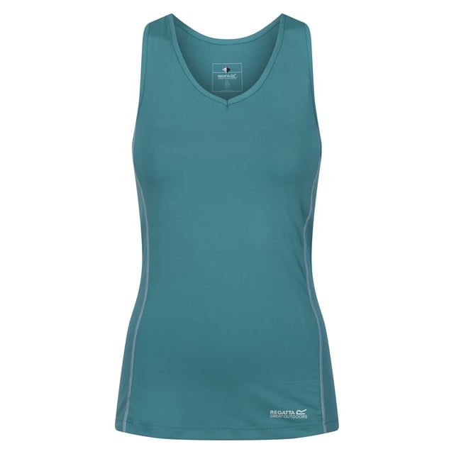 Women's Regatta Varey Extol Stretch Active Wicking Vest. The Varey vest from Regatta is a featherweight, moisture wicking, fast drying and super stretch top perfect for working out or for those casual warmer days. Material: 90% Polyester, 10% Elastane. Ref: RWT223GHG.